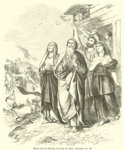 Noah und seine Familie verlassen die Arche, Genesis, viii, 16 von English School
