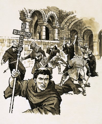 Normannische Soldaten töteten rebellische Mönche in ihrer Kirche in Glastonbury von English School