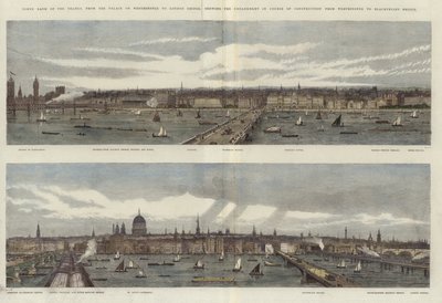 Nordufer der Themse (farbige Gravur) von English School