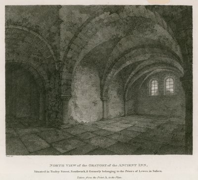 Nordansicht des Oratoriums des alten Gasthauses in der Tooley Street, Southwark von English School