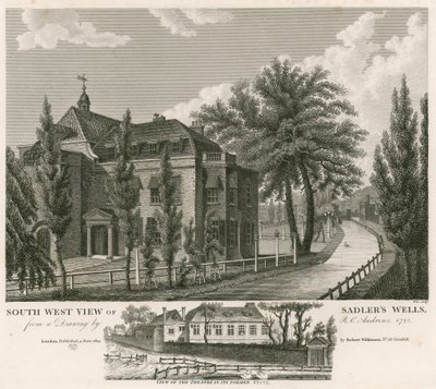 Nordwestansicht von Sadlers Wells, London von English School