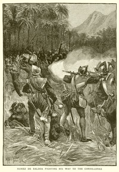 Nunez de Balboa kämpft sich zu den Kordilleren durch von English School