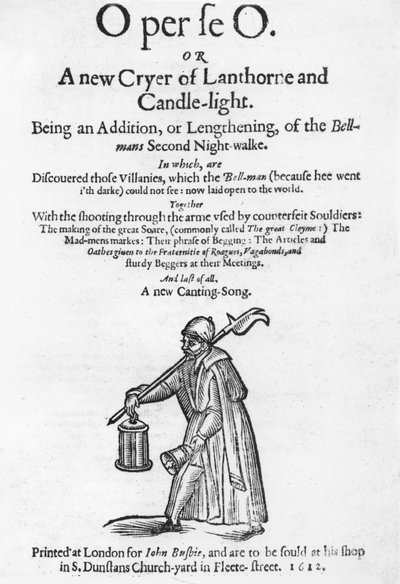 O per se O, oder Ein neuer Ausrufer von Laterne und Kerzenlicht, Titelseite eines Buches, gedruckt von John Busbie, 1612 von English School