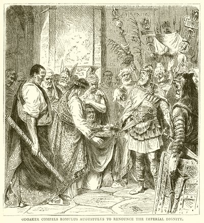Odoaker zwingt Romulus Augustulus, die kaiserliche Würde abzulegen von English School