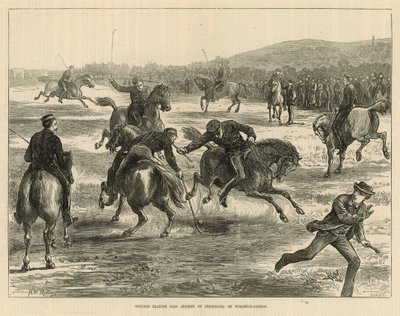 Offiziere spielen Polo (Hockey zu Pferd) auf Woolwich Common von English School