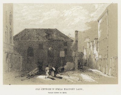 Alte Kirche in Inkle Factory Lane, abgerissen 1845 (Stich) von English School