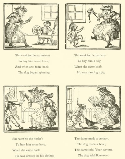 Alte Mutter Hubbard und ihr Hund von English School