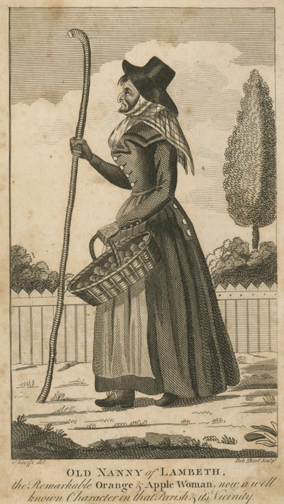 Alte Nanny von Lambeth, die bemerkenswerte Orangen- und Apfelfrau von English School