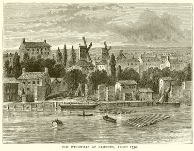 Alte Windmühlen in Lambeth, um 1750 von English School