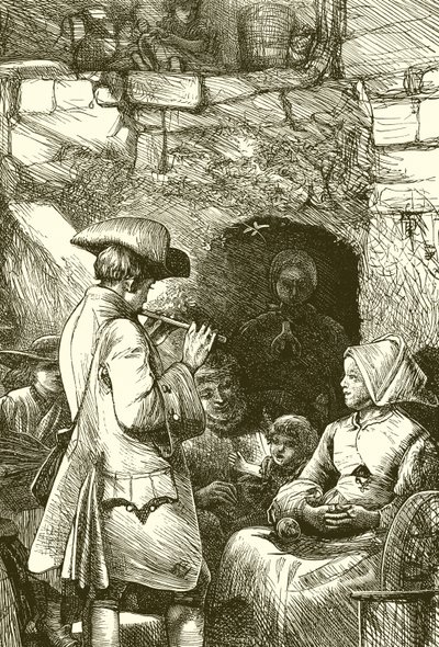Oliver Goldsmith spielt für seine Nachtunterkunft von English School