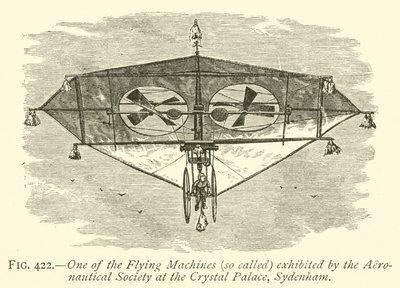 Eine der Flugmaschinen, ausgestellt von der Aeronautical Society im Crystal Palace, Sydenham (Stich) von English School