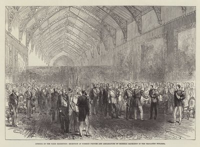 Eröffnung der Pariser Ausstellung, Empfang ausländischer Prinzen und Botschafter durch Marschall Macmahon im Trocadero-Gebäude von English School
