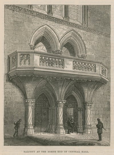 Eröffnung der königlichen Gerichtshöfe: Balkon am Nordende der zentralen Halle von English School