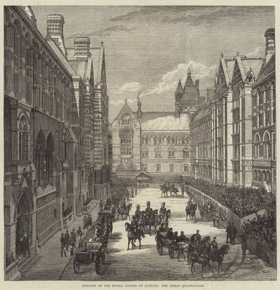 Eröffnung der Royal Courts of Justice, der große Innenhof (Stich) von English School