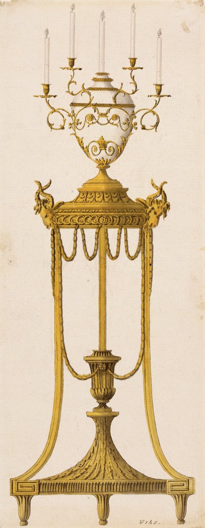 Originalentwurf für ein Stativ und eine Vase für Kerzen, aus "Works in Architecture", von Robert und J. Adam, 1773 von English School