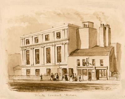 Original Sepia-Zeichnung des neuen White Conduit House, Pentonville, London von English School
