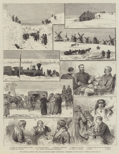 Unser Spezialkünstler mit der Jeannette-Entlastungsexpedition, Skizzen auf dem Weg nach Sibirien (Gravur) von English School