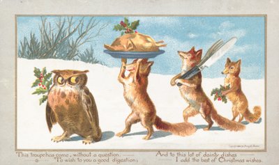 Eule und Füchse tragen Weihnachtsfest, Weihnachtskarte von English School