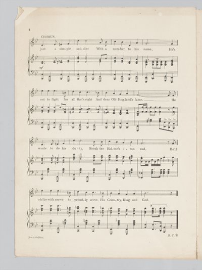 Seite 4 einer Partitur für das Lied Just a Soldier von English School