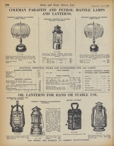 Seite aus dem Army and Navy Stores Katalog von English School