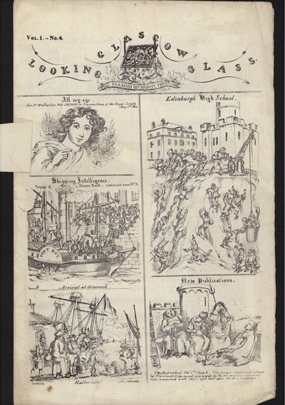 Seite aus einem Flugblatt über die Glasgow Fair, veröffentlicht am 23. Juli 1835 von English School