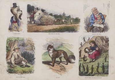 Seite aus dem attraktiven Bilderbuch (farbige Gravur) von English School