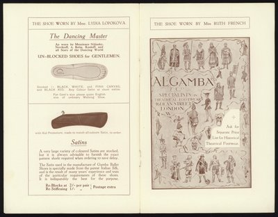 Seiten aus dem Katalog von Gambas berühmtem Mailänder Zehen-Ballettschuh von English School