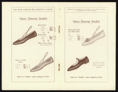 Seiten aus dem Katalog von Gambas berühmtem Mailänder Ballettschuh (Lithografie) von English School