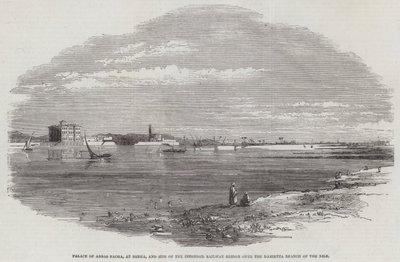 Palast von Abbas Pacha in Benha und Standort der geplanten Eisenbahnbrücke über den Damietta-Arm des Nils von English School