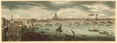 Panoramablick über London einschließlich der London Bridge und der St. Pauls Kathedrale von English School