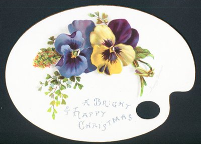 Stiefmütterchen auf Künstlerpalette, Weihnachtskarte von English School