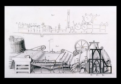 Papiermaschine aus der Enzyklopädie der nützlichen Künste & Manufakturen, herausgegeben von Charles Tomlinson, ca. 1880er Jahre von English School