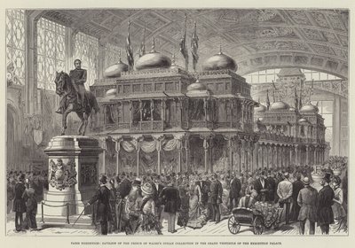 Pariser Ausstellung, Pavillon der indischen Sammlung des Prinzen von Wales im großen Vestibül des Ausstellungspalastes (Gravur) von English School