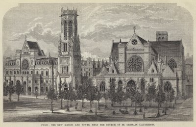 Paris, das neue Rathaus und der Turm, neben der Kirche St. Germain l