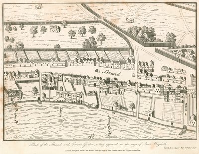 Teil von The Strand und Covent Garden, London, wie sie in der Regierungszeit von Königin Elizabeth erschienen von English School