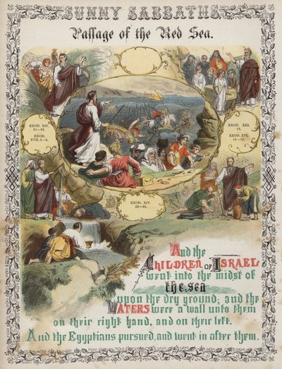Durchquerung des Roten Meeres (farbige Gravur) von English School