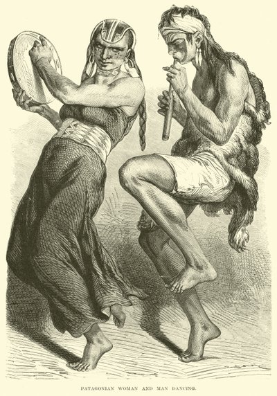 Patagonische Frau und Mann beim Tanzen von English School