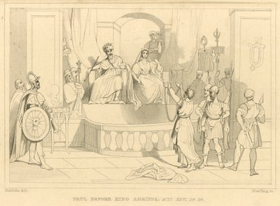 Paulus vor König Agrippa, Apostelgeschichte XXVI, 28, 29 (Gravur) von English School