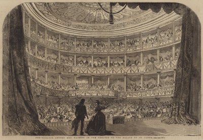 Aufführung vor Ihrer Majestät im Theater des Palastes von St. Cloud (Gravur) von English School
