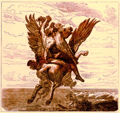 Perseus auf dem geflügelten Pferd Pegasus mit dem Kopf der Medusa, Illustration aus Die illustrierte Geschichte der Welt, veröffentlicht um 1880 von English School