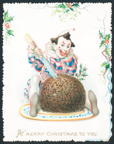 Pierrot schneidet Pflaumenpudding, Weihnachtskarte von English School