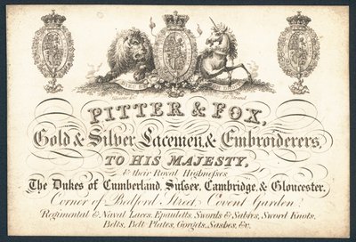 Pitter & Fox, Gold- und Silberstickerei, Visitenkarte von English School