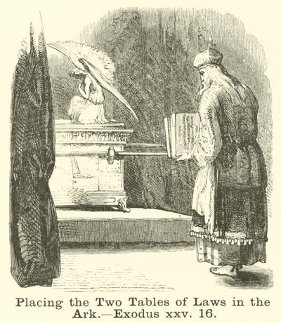 Platzierung der beiden Gesetzestafeln in der Arche, Exodus, xxv, 16 von English School