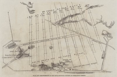 Plan und Anordnungen des Gewehrschießwettbewerbs auf Wimbledon Common (Gravur) von English School