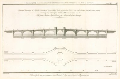 Plan für die London Bridge, die Schiffe durchlassen kann von English School
