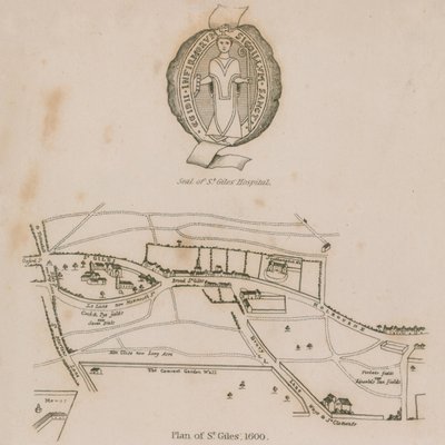 Plan von St Giles in the Fields, London, im Jahr 1600 von English School