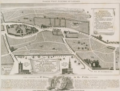 Plan der nordwestlichen Vororte von London um St Giles in the Fields von English School