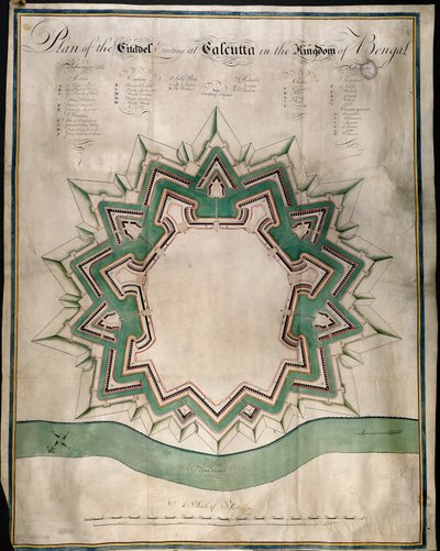 Plan der Zitadelle von Kalkutta und Fort William, dem befestigten Lagerhaus der East India Company von English School
