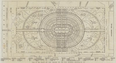 Plan des Palastes und Parks für die Pariser Weltausstellung von 1867 (Gravur) von English School