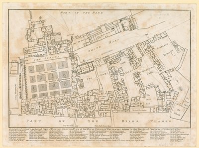 Plan des Palastes von Whitehall, aufgenommen in der Regierungszeit von Charles II, 1680 von English School